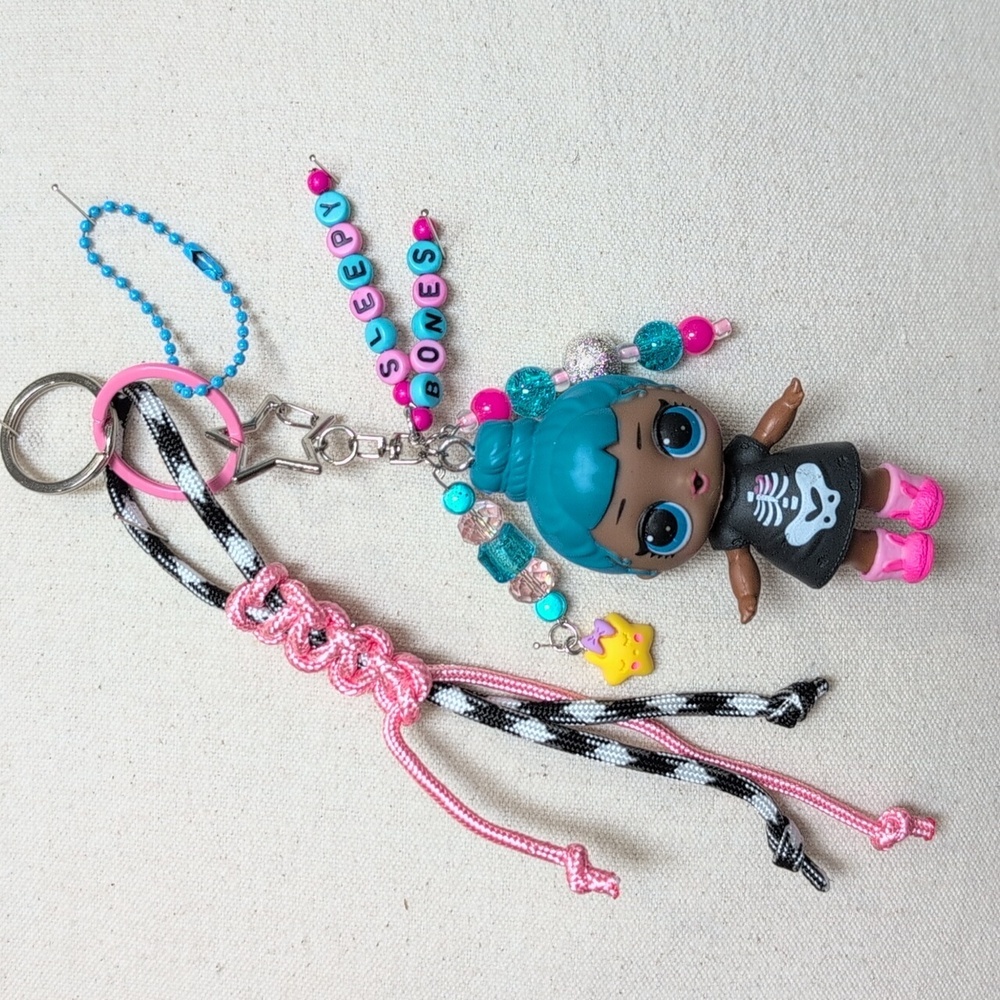 Upcycled LOL Surprise Doll Sleepy Bones Handmade Bag Charm Keychain